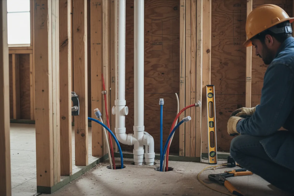 Drain and supply rough-in during Sump Pump Repair in Ash